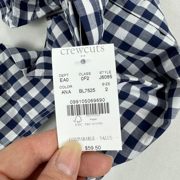 J. Crew Crewcuts Boys Long Sleeve Flex Patterned Washed Shirt 2 Gingham Navy - Picture 4 of 8